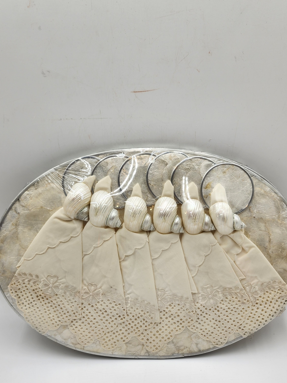 Vintage Mother of Pearl Shell Placemat Coaster Napkin Ring Set New Capiz - Picture 11 of 12